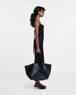 Nanushka The Origami Tote Large - Large Patchwork Tote Bag - BlackBlack