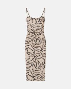 Nanushka Alexa - Mesh Jersey Midi Dress - Scribble Logo 7 Nanushka Alexa - Mesh Jersey Midi Dress - Scribble Logo -Nanushka Wear Shop NW24CRDR00273ALEXA SCRIBBLELOGOBROWN RECYCLEDMESHJERSEY 1