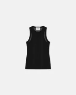 Nanushka Anneke - Mesh-Jersey Tank Top - Black -Nanushka Wear Shop NW24CRTP00199ANNEKE BLACK SOLIDMESHJERSEY
