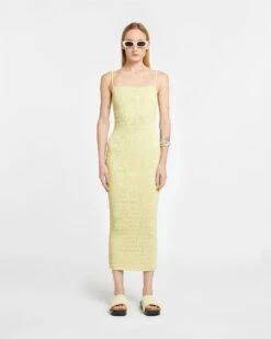 Nanushka Barra - Smocked Okobor™ Alt-Leather Midi Dress - Lemongrass