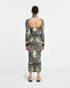 Nanushka Cardia - Mesh-Jersey Turtleneck Dress - Spiral Spray -Nanushka Wear Shop NW24RSDR01299 CARDIA SPIRALSPRAY RECYCLEDMESHJERSEY 02