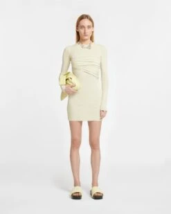 Nanushka Feiko - Draped Mesh-Jersey Mini Dress - White Wax -Nanushka Wear Shop NW24RSDR01600 FEIKO WHITEWAX SOLIDMESHJERSEY 01