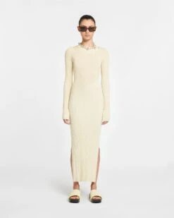 Nanushka Maeron - Ribbed Merino Wool Dress - Lime Yellow/Creme
