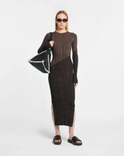 Nanushka Maeron - Ribbed Merino Wool Dress - Fossil/Black