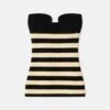 Nanushka Zessa - Striped Terry-Knit Bandeau Top - Creme/Off Black
