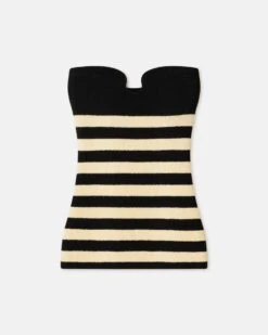 Nanushka Zessa - Striped Terry-Knit Bandeau Top - Creme/Off Black
