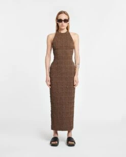 Nanushka Sterre - Seersucker Midi Dress - Dark Brown