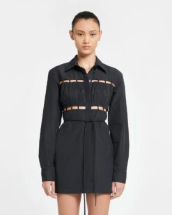 Nanushka Genea - Pleated Poplin Shirt Dress - Black