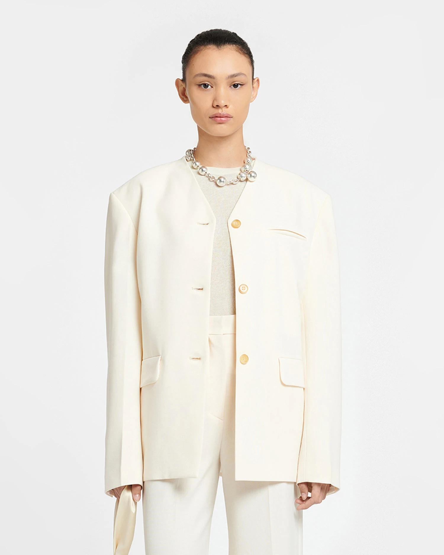 Nanushka Fem - Belted Cady Blazer - Creme 3 Nanushka Fem - Belted Cady Blazer - Creme