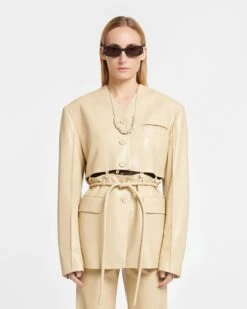 Nanushka Maida - Belted Okobor™ Alt-Leather Blazer - Almond