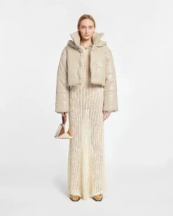 Nanushka Aveline - Cropped Okobor™ Alt-Leather Puffer Jacket - Ashy Taupe -Nanushka Wear Shop NW24RSOW00279 AVELINE ASHYTAUPE OKOBOR 01