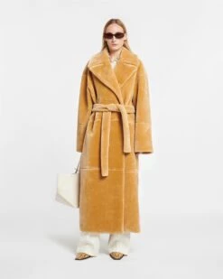 Nanushka Carian - Faux Fur Trench Coat - Biscuit