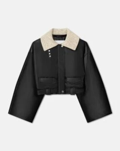 Nanushka Hollie - Okobor™ Alt-Leather Bomber Jacket - Black/Creme 13 Nanushka Hollie - Okobor™ Alt-Leather Bomber Jacket - Black/Creme -Nanushka Wear Shop NW24RSOW00499HOLLIE BLACK CREME OKOBOR CROCHET 1