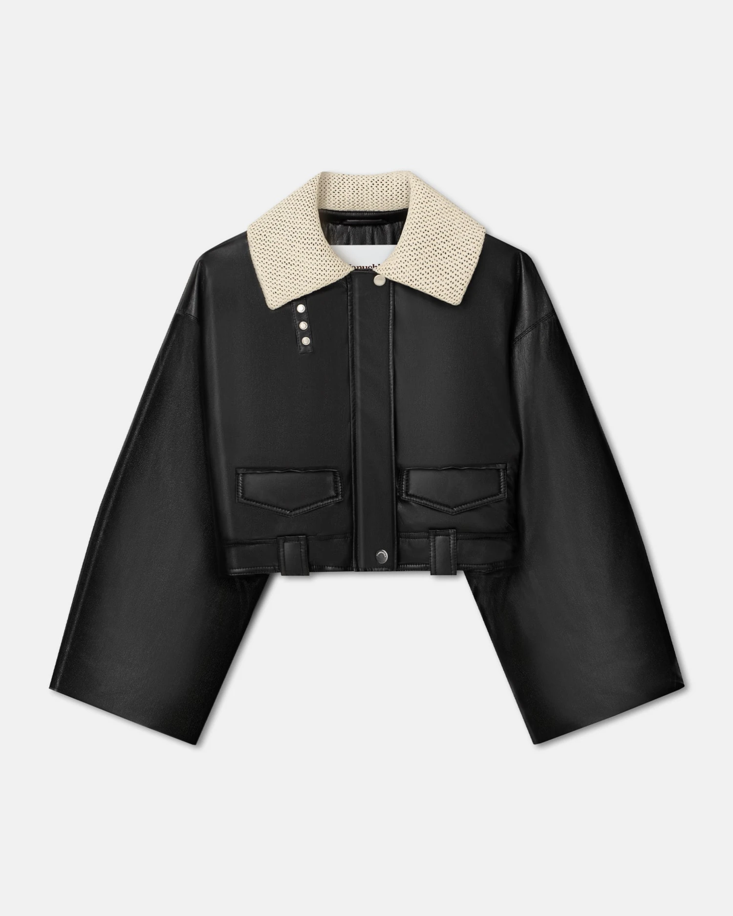 Nanushka Hollie - Okobor™ Alt-Leather Bomber Jacket - Black/Creme 8 Nanushka Hollie - Okobor™ Alt-Leather Bomber Jacket - Black/Creme - Image 6