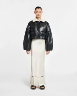 Nanushka Hollie - Okobor™ Alt-Leather Bomber Jacket - Black/Creme 10 Nanushka Hollie - Okobor™ Alt-Leather Bomber Jacket - Black/Creme -Nanushka Wear Shop NW24RSOW00499 HOLLIE BLACK CREME OKOBOR CROCHET 01 B
