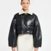 Nanushka Hollie - Okobor™ Alt-Leather Bomber Jacket - Black/Creme -Nanushka Wear Shop NW24RSOW00499 HOLLIE BLACK CREME OKOBOR CROCHET 03 B