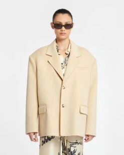 Nanushka Sea - Double Wool And Silk Blend Blazer - Creme