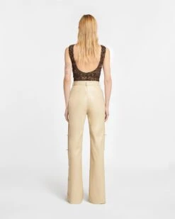Nanushka Felina - Okobor™ Alt-Leather Slim-Leg Pants - Almond -Nanushka Wear Shop NW24RSPA00772 FELINA ALMOND OKOBOR 02