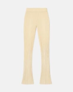 Nanushka Malise - Cropped Ribbed Merino Pants - Lime Yellow/Creme -Nanushka Wear Shop NW24RSPA01763MALISE LIMEYELLOWCREME VISCOSEMERINORIB 1