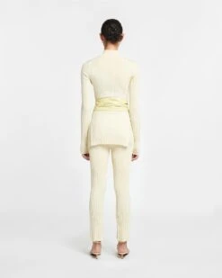 Nanushka Malise - Cropped Ribbed Merino Pants - Lime Yellow/Creme -Nanushka Wear Shop NW24RSPA01763 MALISE LIMEYELLOW CREME VISCOSEMERINORIB 02