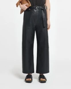 Nanushka Sanna - Belted Regenerated Leather Pants - Black