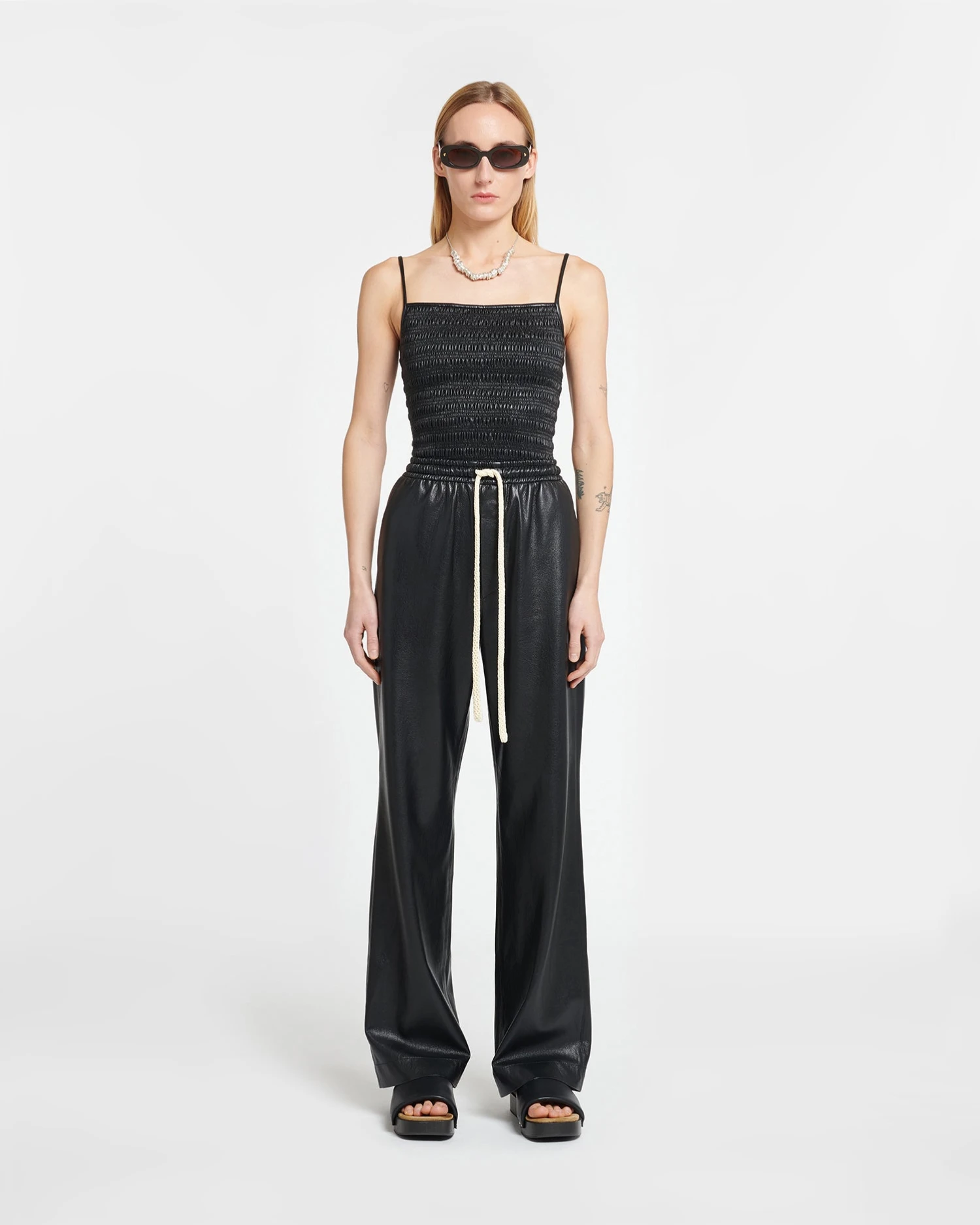 Nanushka Gisela - Okobor™ Alt-Leather Drawstring Pants - Black/Creme 4 Nanushka Gisela - Okobor™ Alt-Leather Drawstring Pants - Black/Creme - Image 2