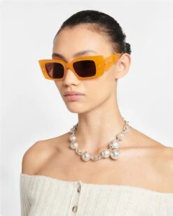 Nanushka Carmel - Bio-Plastic Rectangle-Frame Sunglasses - Burnt Orange -Nanushka Wear Shop NW24RSSG00319 CARMEL ORANGE BIOPLASTIC B
