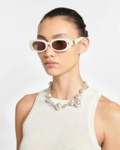 Nanushka Aliza - Bio-Plastic Oval-Frame Sunglasses - Shell -Nanushka Wear Shop NW24RSSG01771 ALIZA SHELL BIOPLASTIC