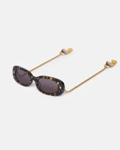 Nanushka Aliza Charm - Bio-Plastic Oval Sunglasses - Leopard