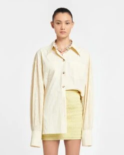 Nanushka Nele - Pleated Poplin Shirt - Creme