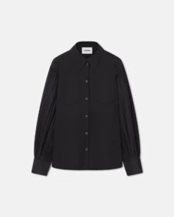 Nanushka Nele - Pleated Poplin Shirt - Black -Nanushka Wear Shop NW24RSSH01199NELE BLACK PLEATEDPOPLIN 1