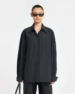 Nanushka Nele - Pleated Poplin Shirt - Black