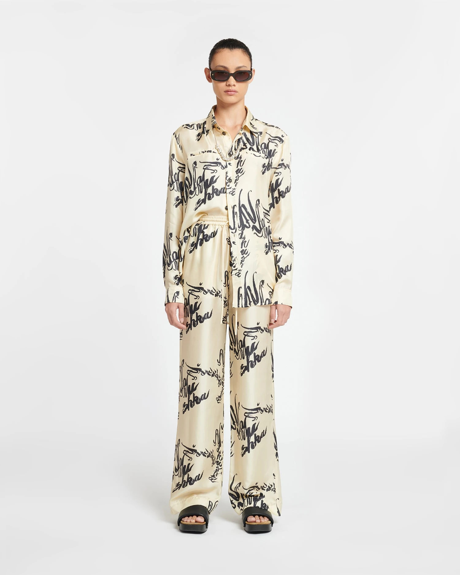 Nanushka Sabrin - Printed Twill Silk Shirt - Calligraphy Creme 4 Nanushka Sabrin - Printed Twill Silk Shirt - Calligraphy Creme - Image 2