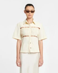 Nanushka Satu - Pleated Poplin Shirt - Creme