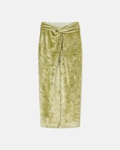 Nanushka Carlene - Twist-Front Crushed Velvet Skirt - Sage -Nanushka Wear Shop NW24RSSK00179CARLENE SAGE CRUSHEDVELVET