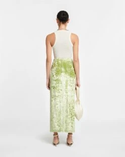 Nanushka Carlene - Twist-Front Crushed Velvet Skirt - Sage -Nanushka Wear Shop NW24RSSK00179 CARLENE SAGE CRUSHEDVELVET 02