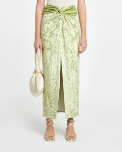 Nanushka Carlene - Twist-Front Crushed Velvet Skirt - Sage