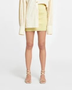 Nanushka Ceara - Smocked Okobor™ Alt-Leather Mini Skirt - Lemongrass