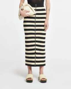 Nanushka Nima - Striped Terry-Knit Midi Skirt - Creme/Off Black