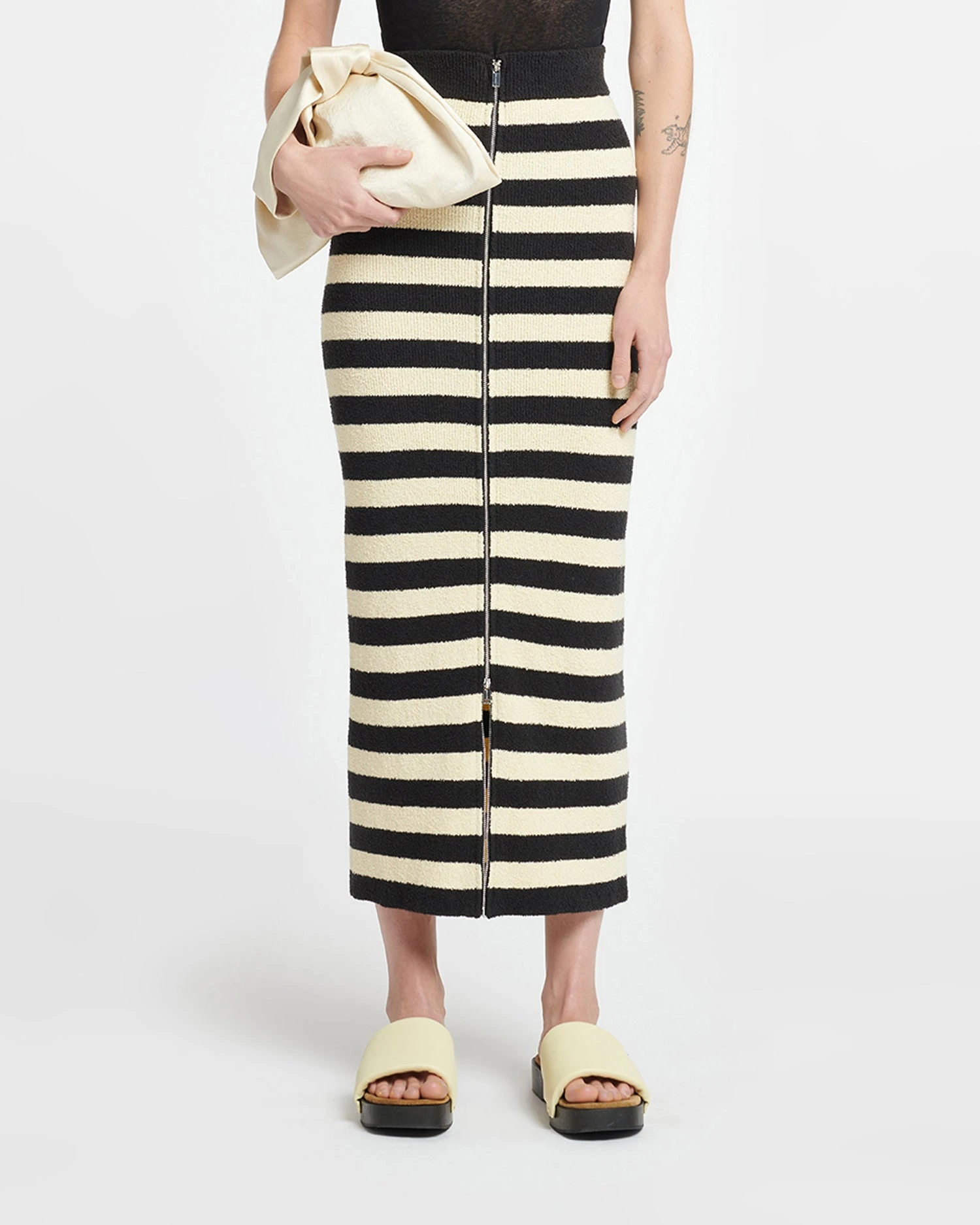 Nanushka Nima - Striped Terry-Knit Midi Skirt - Creme/Off Black 3 Nanushka Nima - Striped Terry-Knit Midi Skirt - Creme/Off Black
