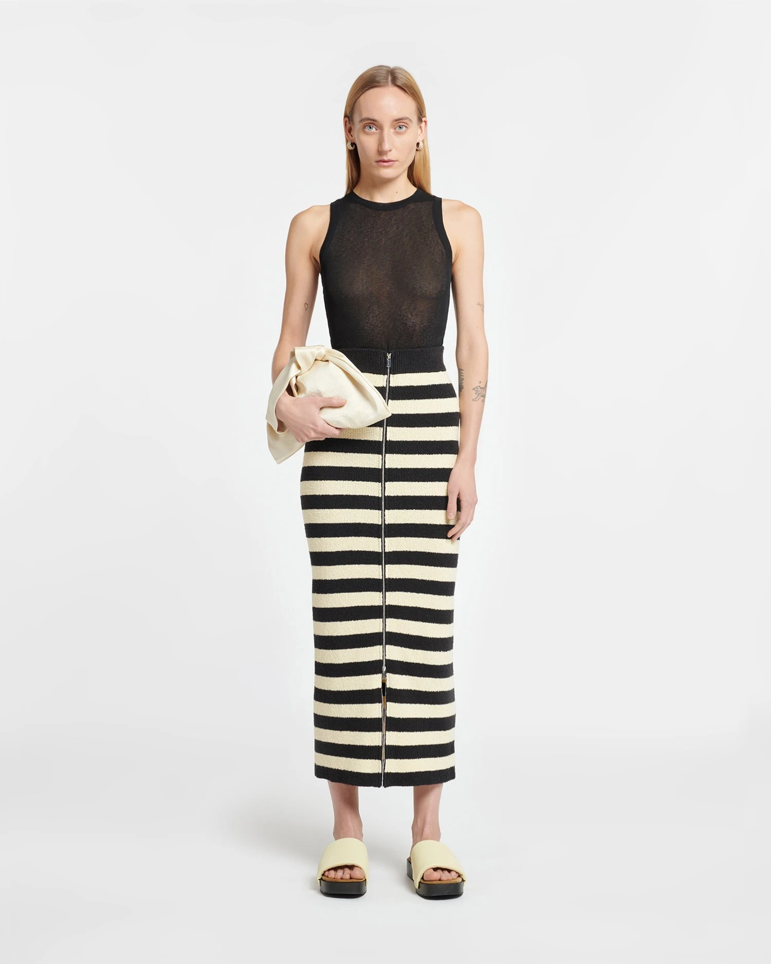 Nanushka Nima - Striped Terry-Knit Midi Skirt - Creme/Off Black 4 Nanushka Nima - Striped Terry-Knit Midi Skirt - Creme/Off Black - Image 2