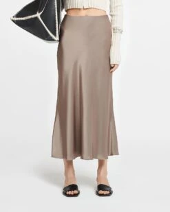 Nanushka Razi - Slip Satin Midi Skirt - Clay