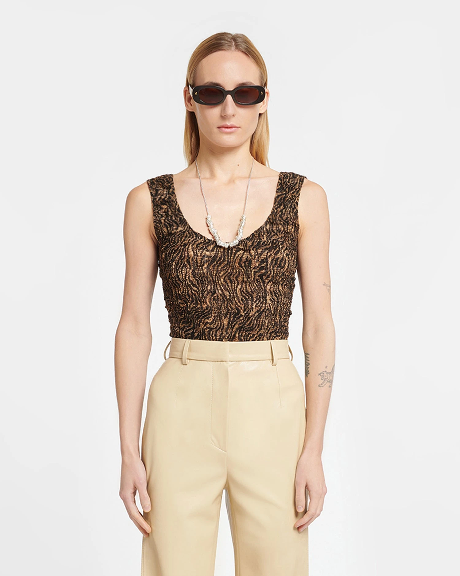 Nanushka Alixe - Smocked Chiffon Bodysuit - Zebra 3 Nanushka Alixe - Smocked Chiffon Bodysuit - Zebra