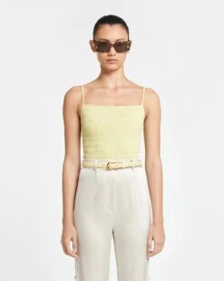 Nanushka Arenda - Smocked Okobor™ Alt-Leather Top - Lemongrass