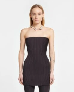 Nanushka Brynn - Ribbed-Knit Bandeau Top - Dark Brown