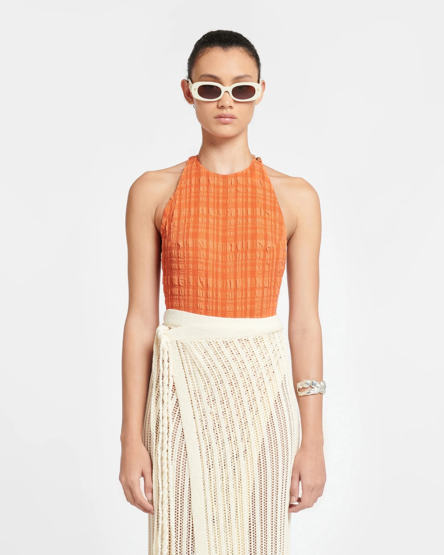 Nanushka Irina - Seersucker Bodysuit - Sunset Orange 3 Nanushka Irina - Seersucker Bodysuit - Sunset Orange