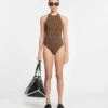 Nanushka Irina - Seersucker Bodysuit - Dark Brown