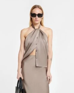 Nanushka Neline - Draped Slip Satin Top - Clay
