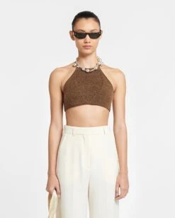 Nanushka Sarda - Knitted Alpaca Bralette - Dark Brown