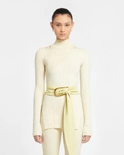 Nanushka Zareen - Ribbed Merino Wool Turtleneck Top - Lime Yellow/Creme